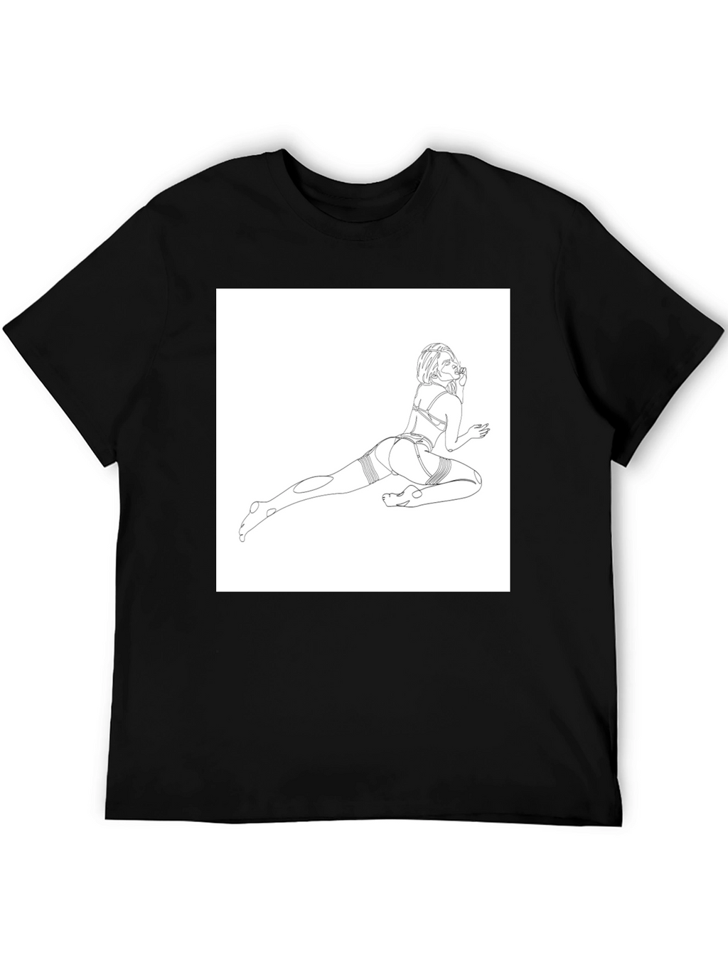 Line Art Graphic Tee - Black Cotton Casual T-Shirt