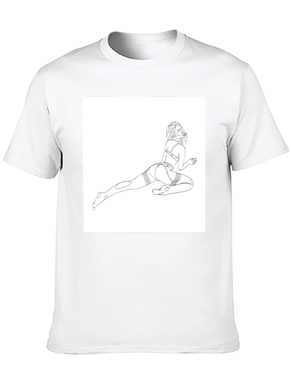 Line Art Graphic Tee - Black Cotton Casual T-Shirt