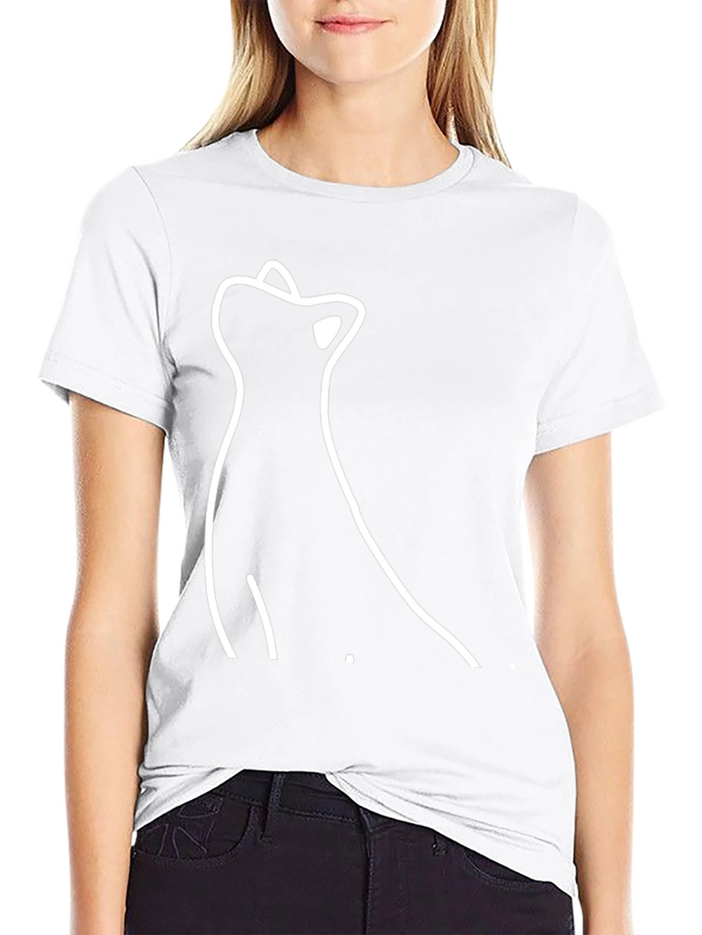 Minimalist Cat Silhouette Black T-Shirt