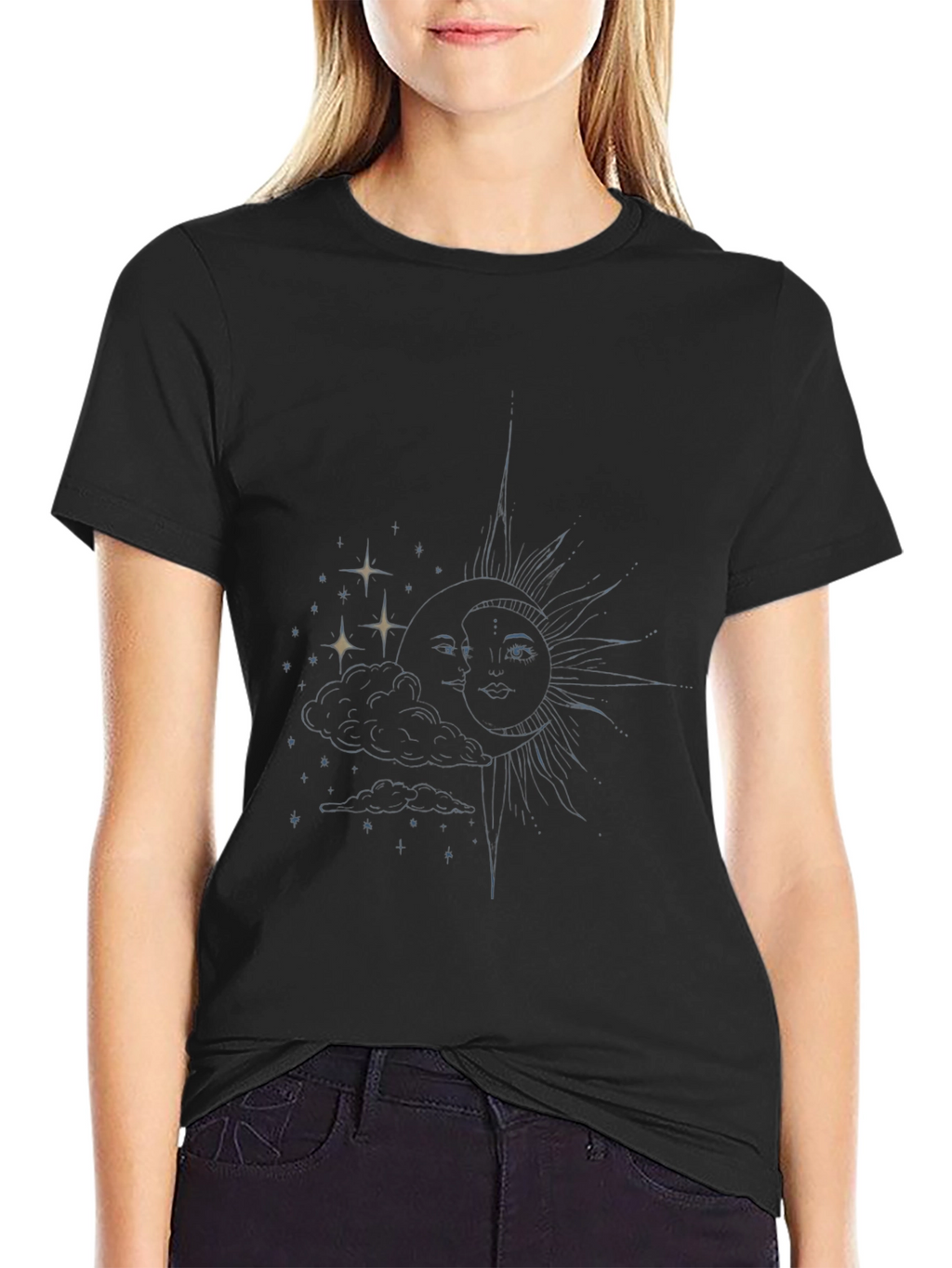 Celestial Sun & Moon Graphic Tee - Black