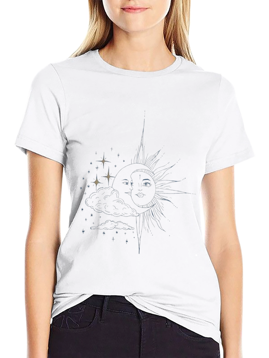 Celestial Sun & Moon Graphic Tee - Black
