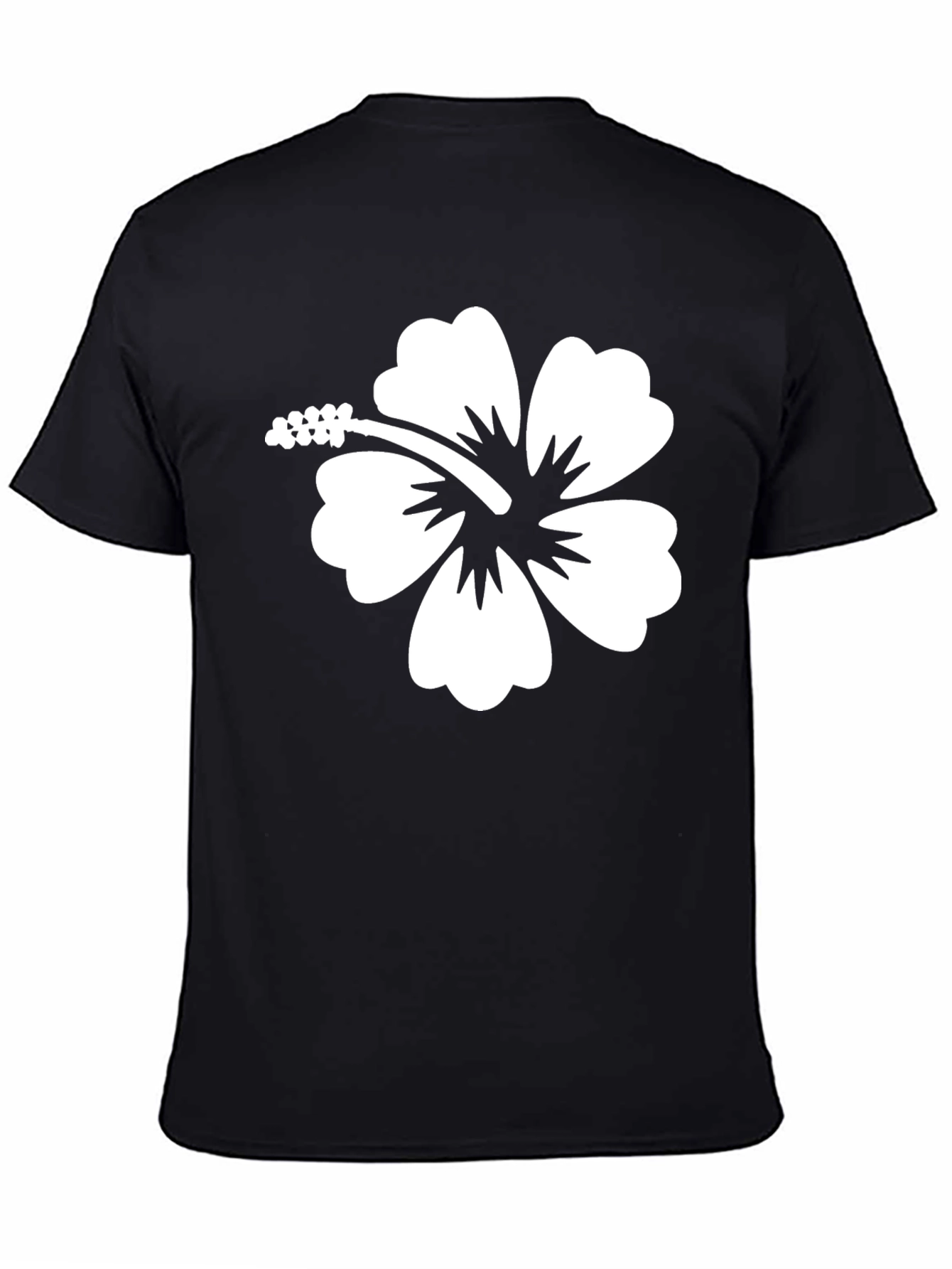 Hibiscus Flower Graphic Tee - Black Cotton T-Shirt