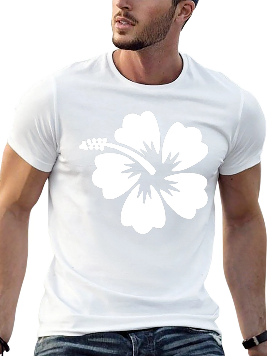 Hibiscus Flower Graphic Tee - Black Cotton T-Shirt
