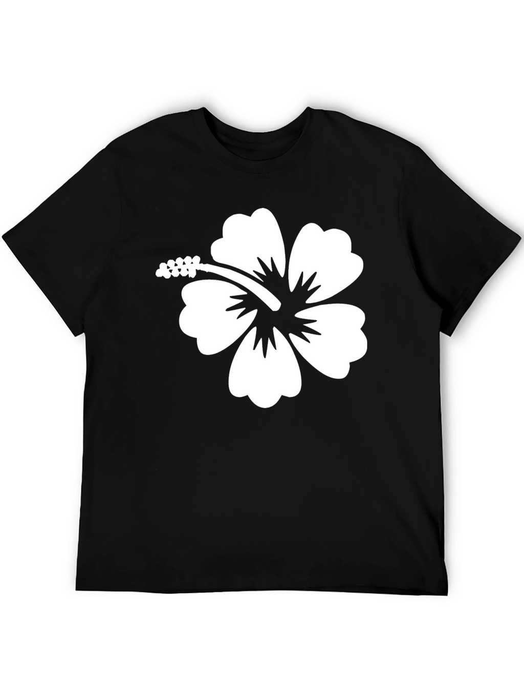 Hibiscus Flower Graphic Tee - Black Cotton T-Shirt