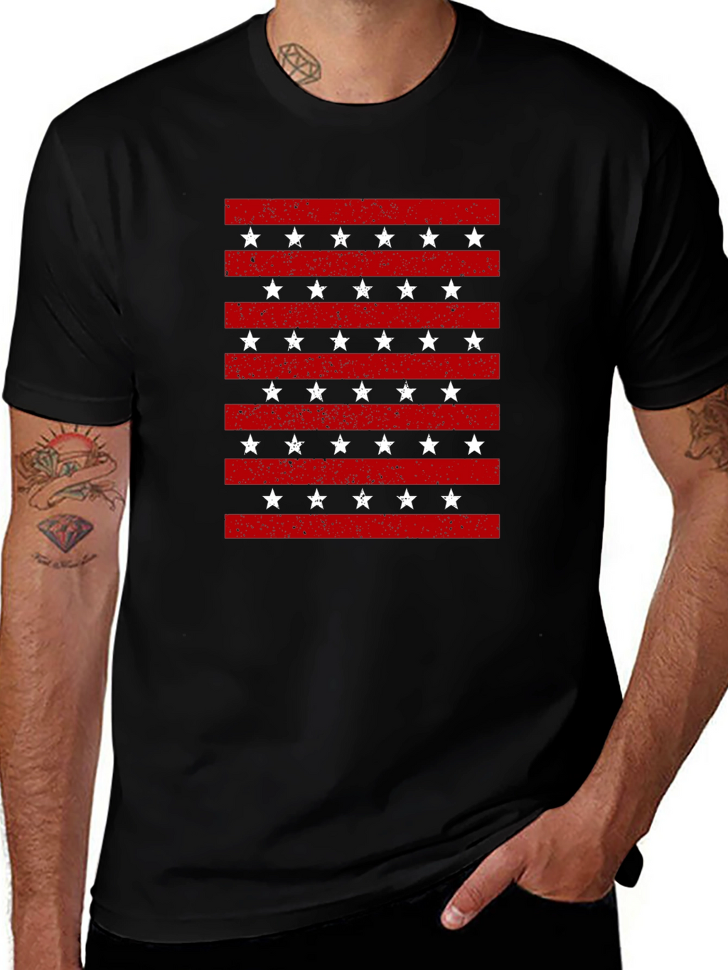 Patriotic Stripes & Stars Graphic T-Shirt