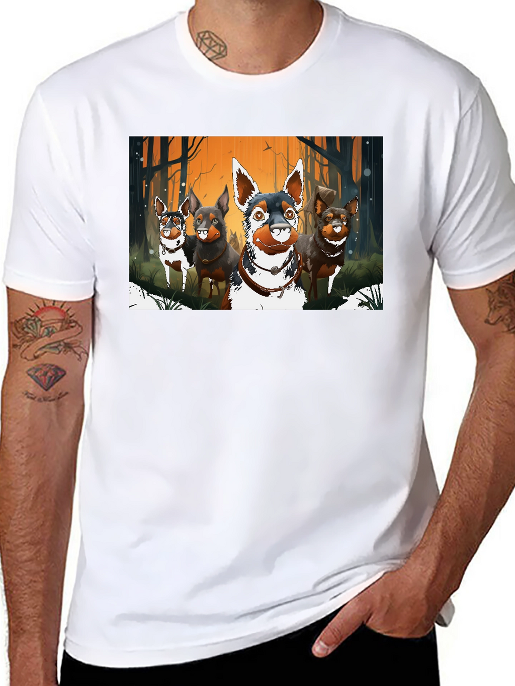 Cartoon Dog Pack Black T-Shirt