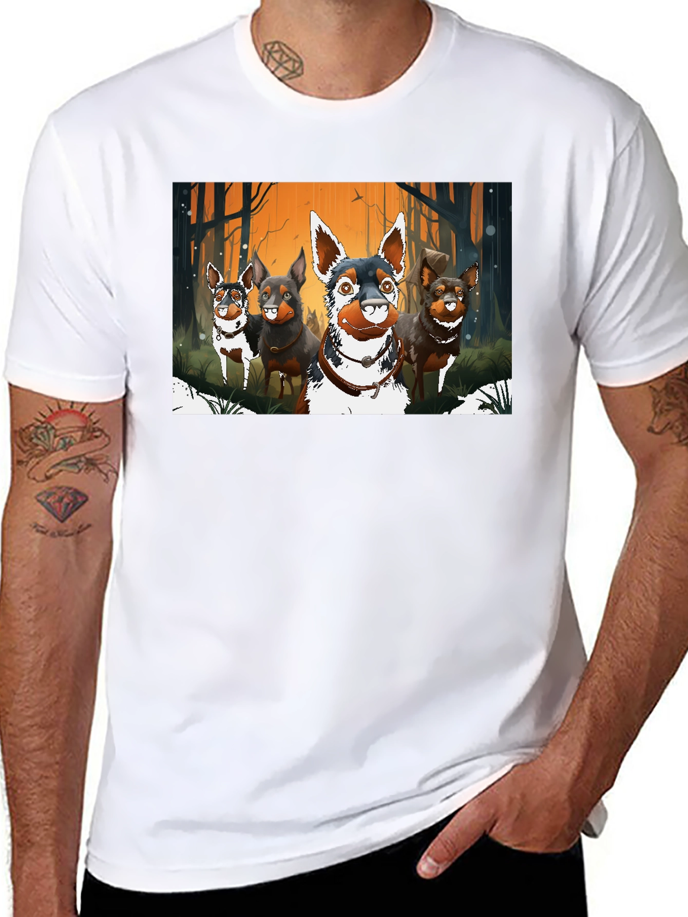 Cartoon Dog Pack Black T-Shirt