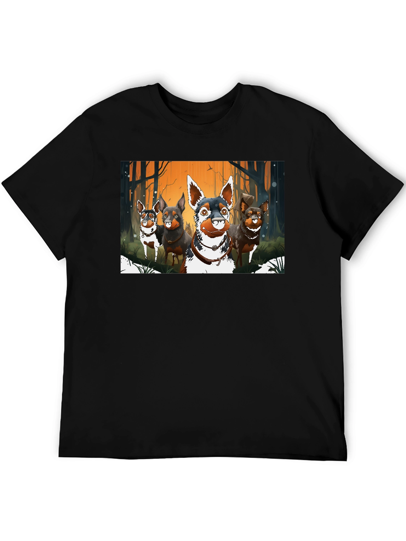Cartoon Dog Pack Black T-Shirt