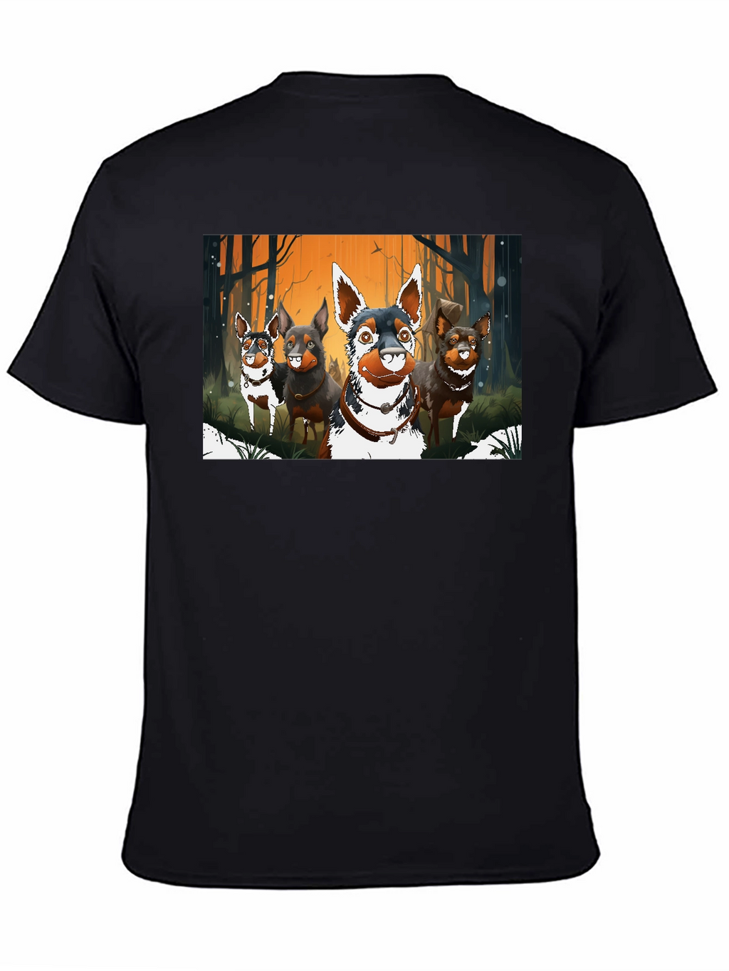 Cartoon Dog Pack Black T-Shirt