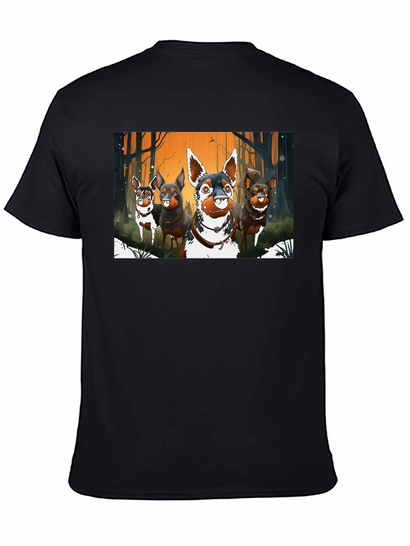 Cartoon Dog Pack Black T-Shirt