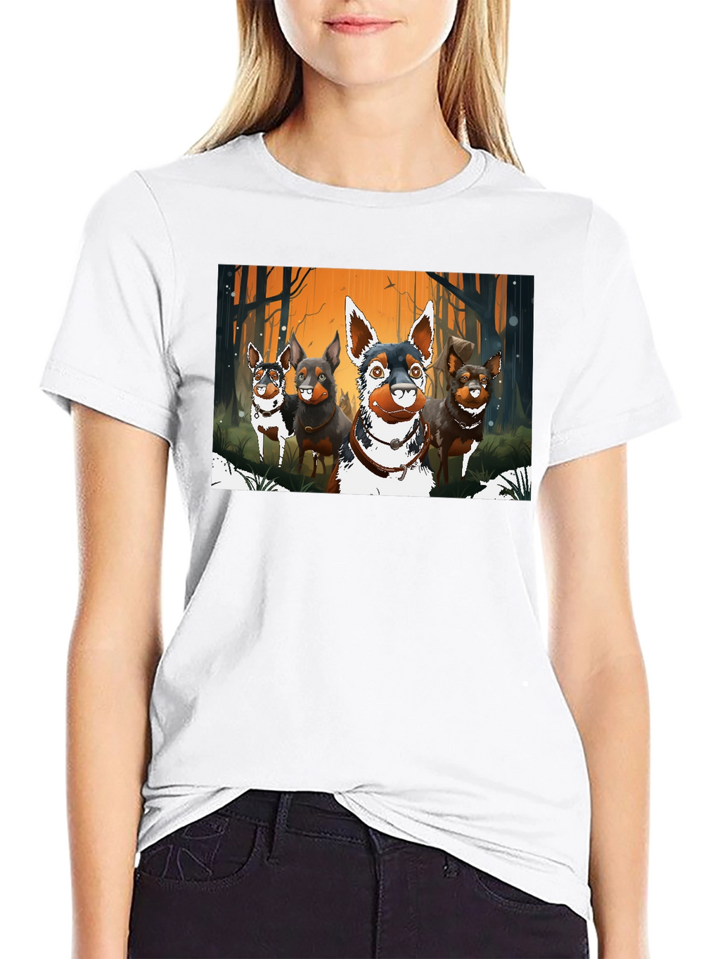 Cartoon Dog Pack Black T-Shirt