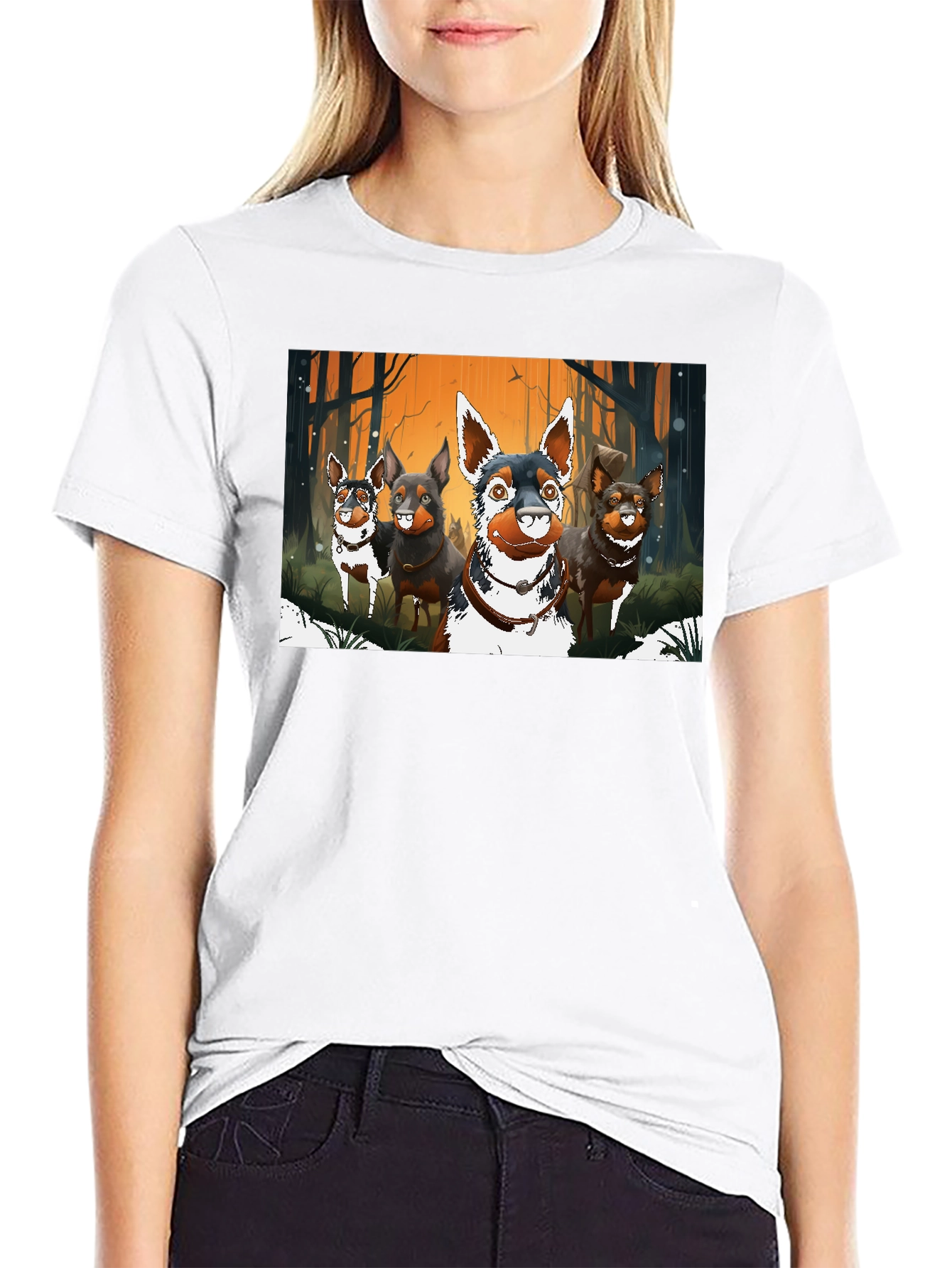Cartoon Dog Pack Black T-Shirt