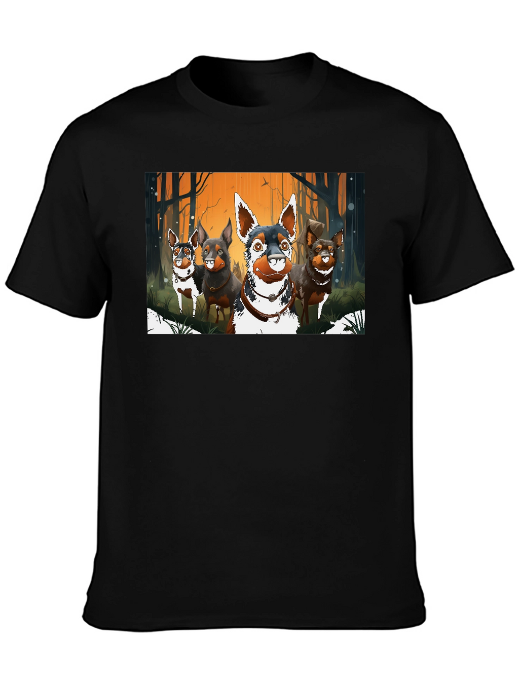 Cartoon Dog Pack Black T-Shirt