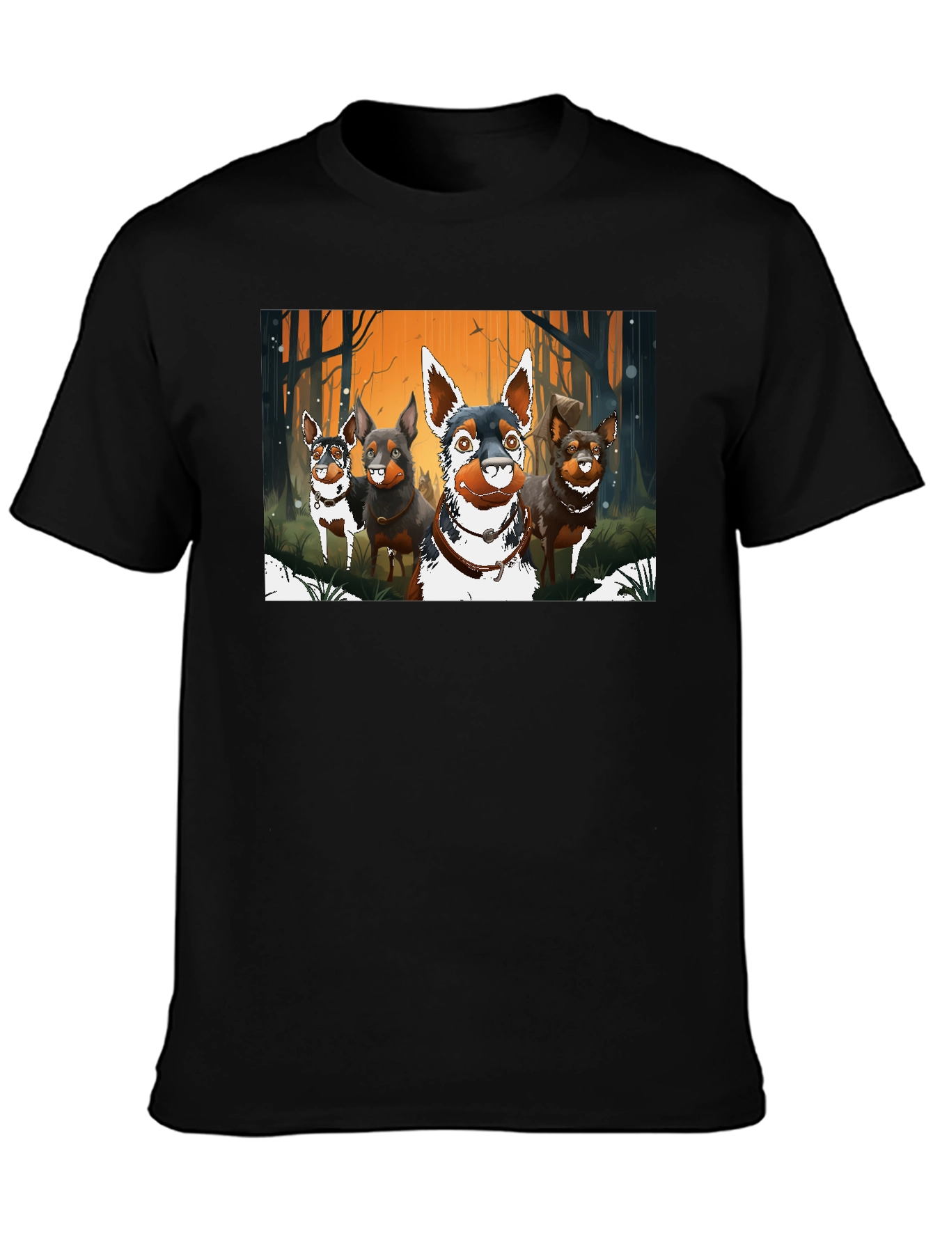 Cartoon Dog Pack Black T-Shirt