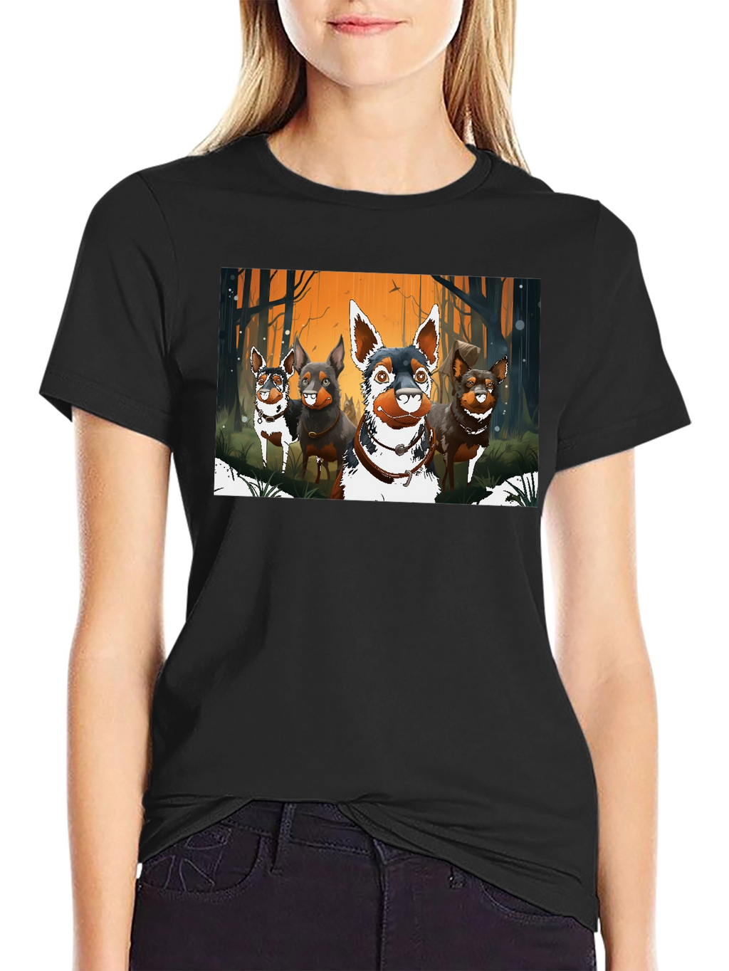 Cartoon Dog Pack Black T-Shirt