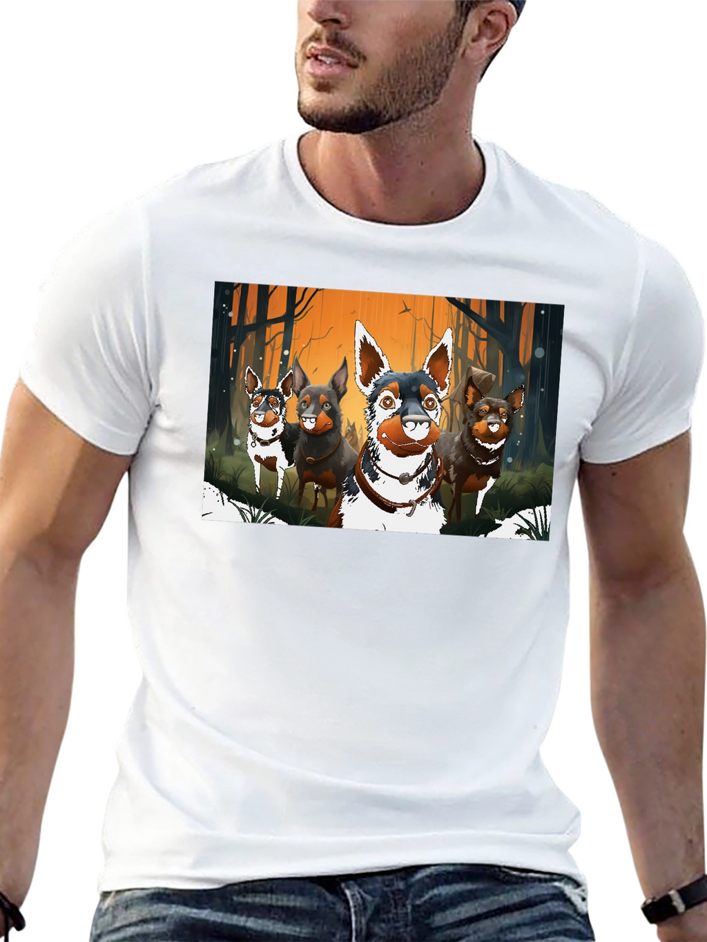 Cartoon Dog Pack Black T-Shirt