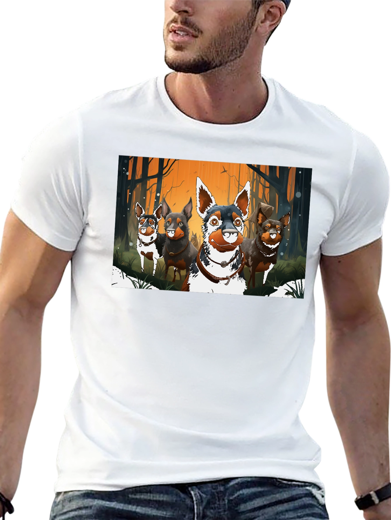Cartoon Dog Pack Black T-Shirt