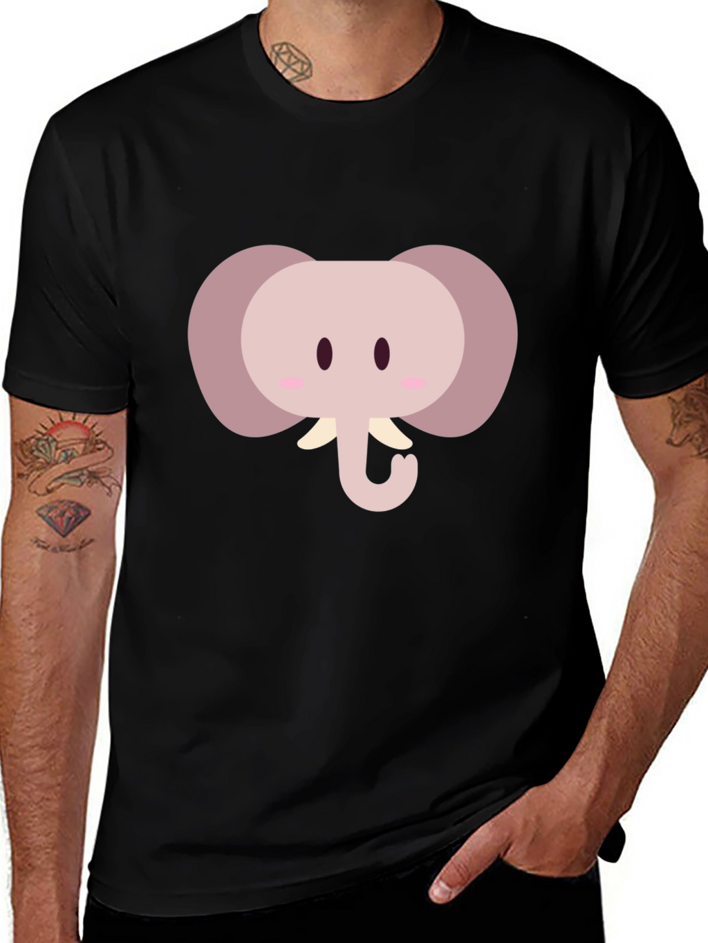 Cute Cartoon Elephant Graphic Tee - Black