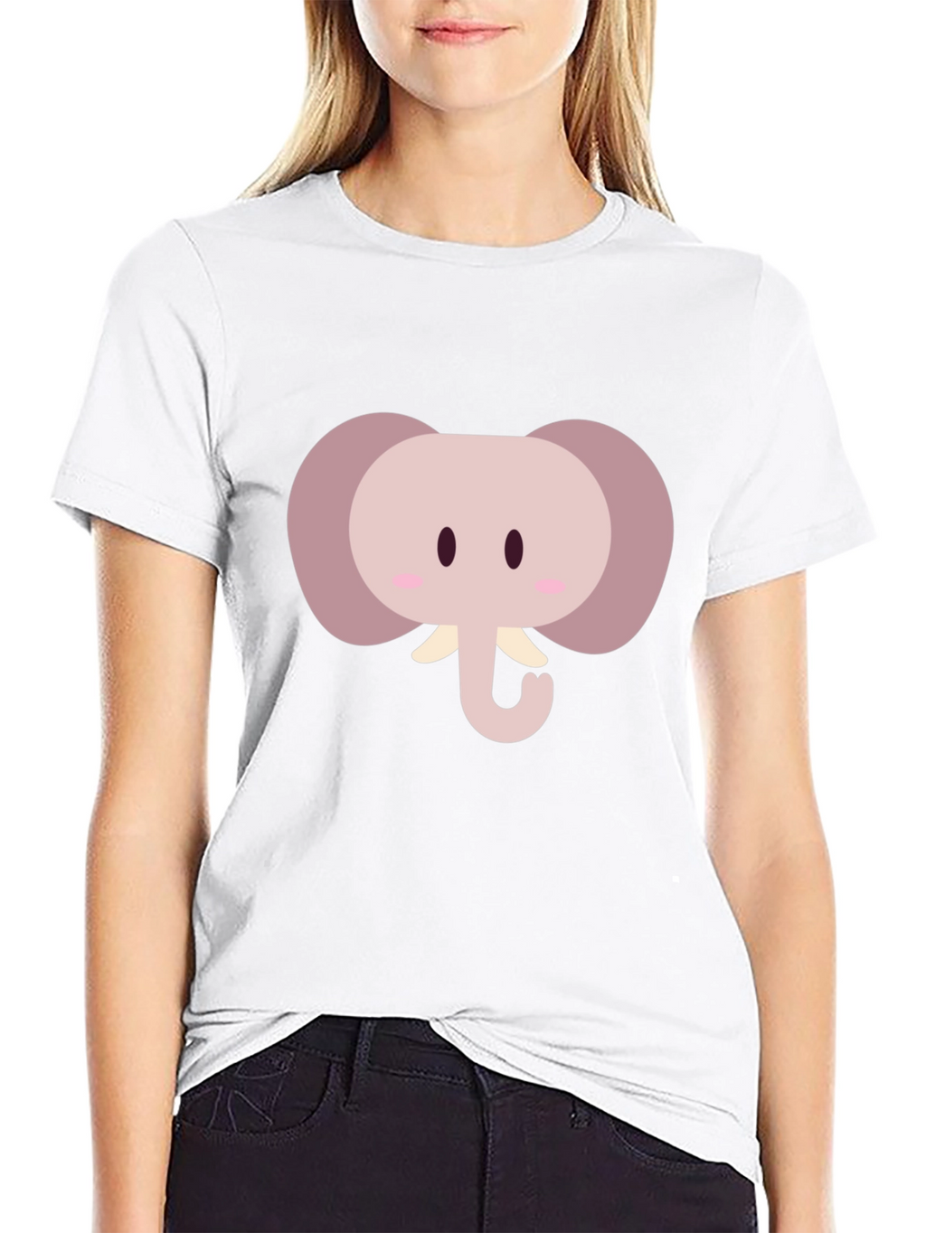 Cute Cartoon Elephant Graphic Tee - Black