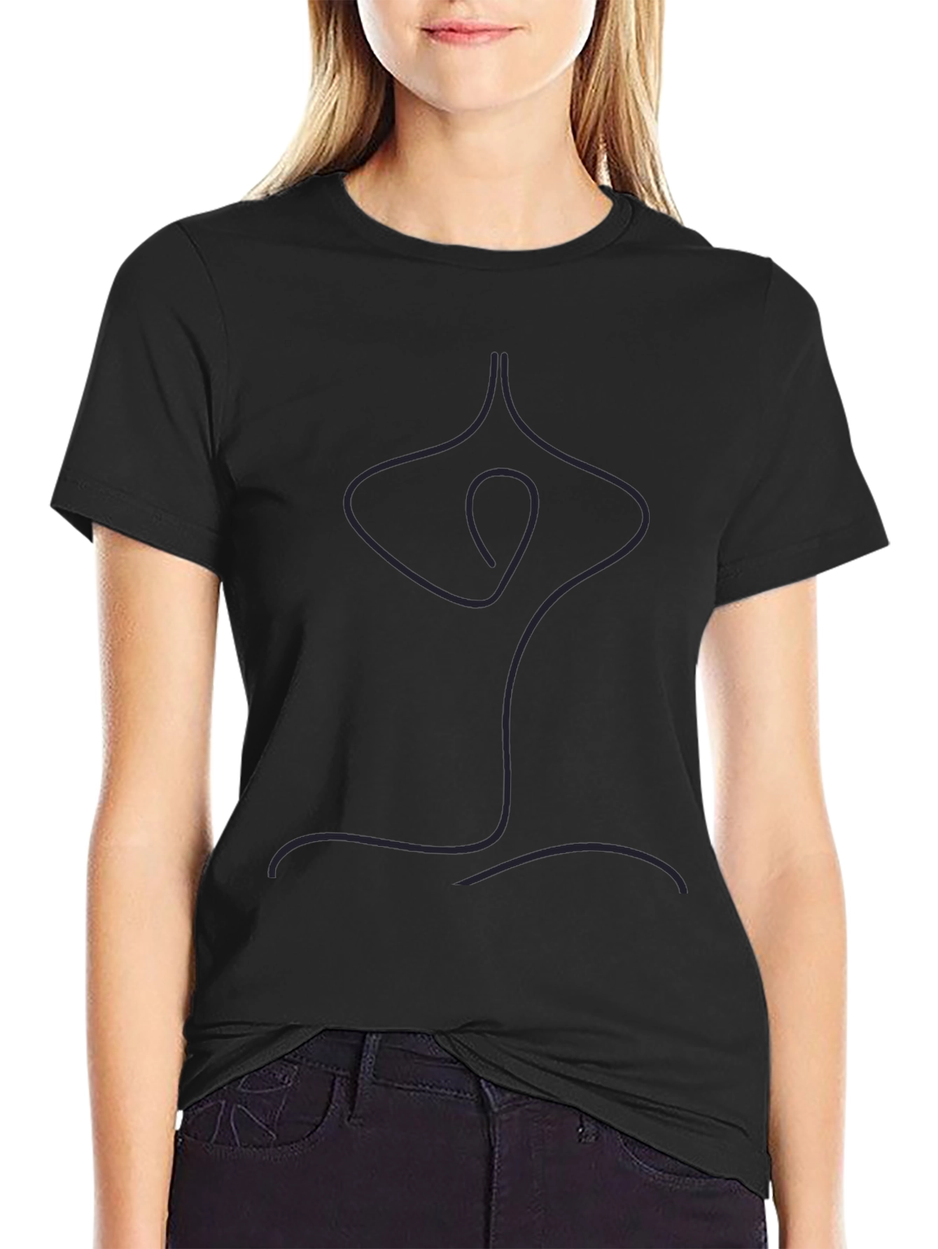 Minimalist Yoga Pose Graphic Tee - Black Cotton T-Shirt