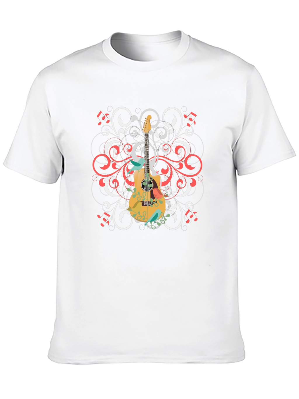 Guitar Floral Graphic Tee - Black Cotton Shirt