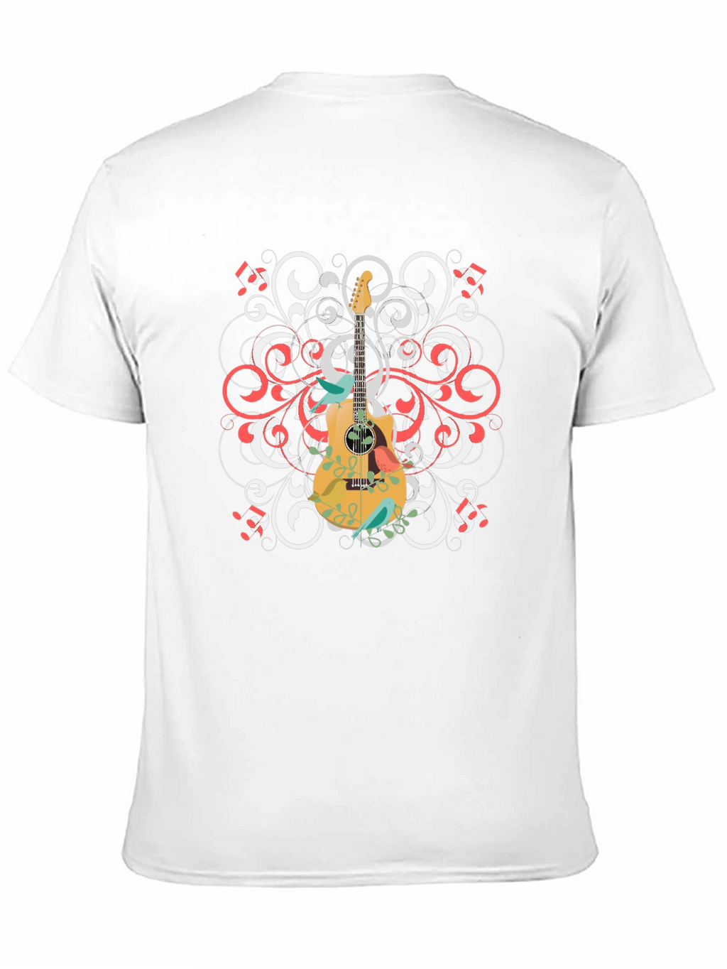 Guitar Floral Graphic Tee - Black Cotton Shirt