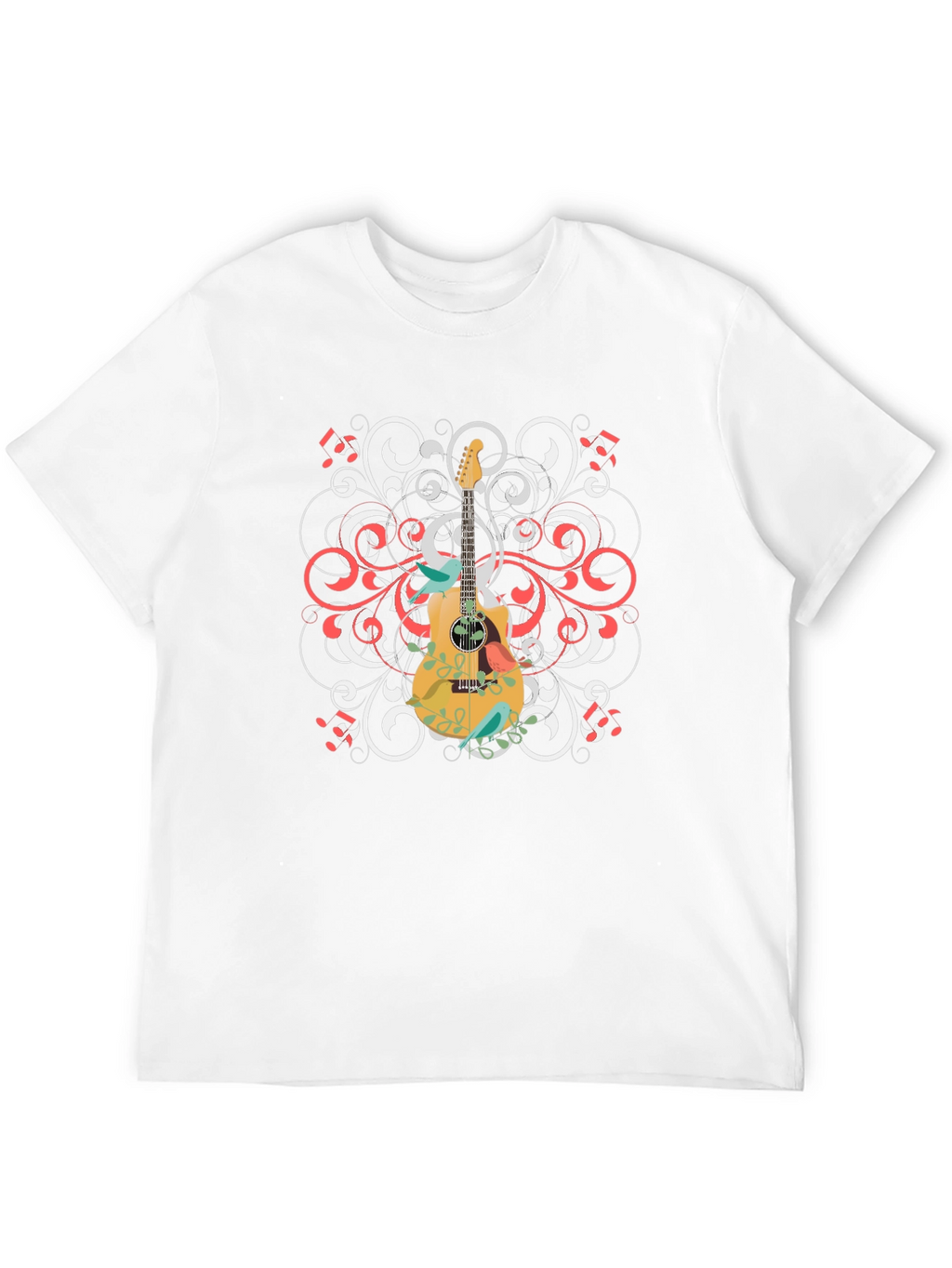 Guitar Floral Graphic Tee - Black Cotton Shirt