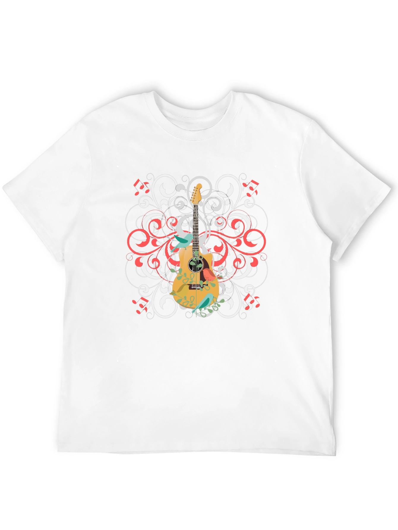 Guitar Floral Graphic Tee - Black Cotton Shirt