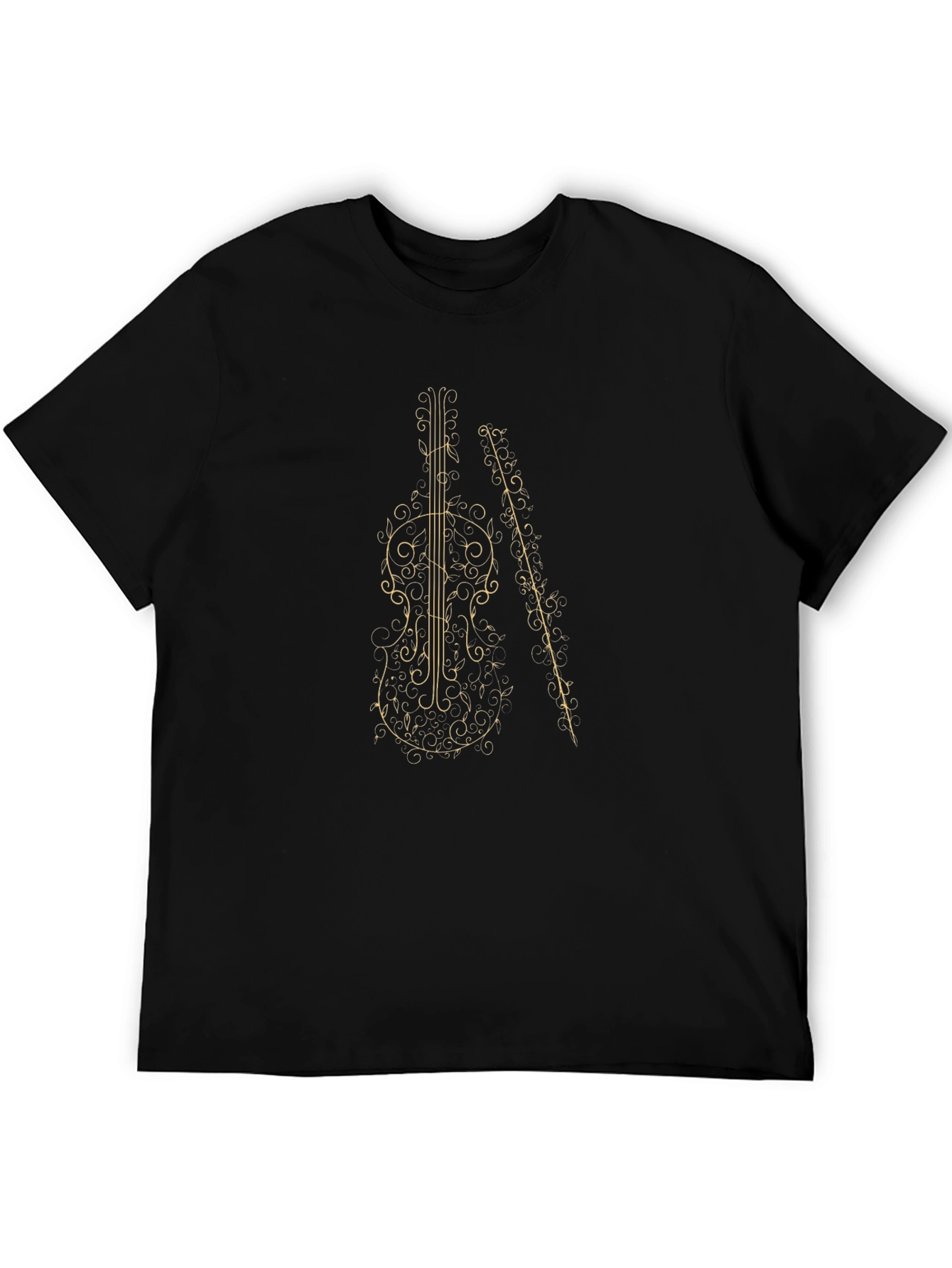 Musical Violin Graphic Tee - Black Cotton T-Shirt