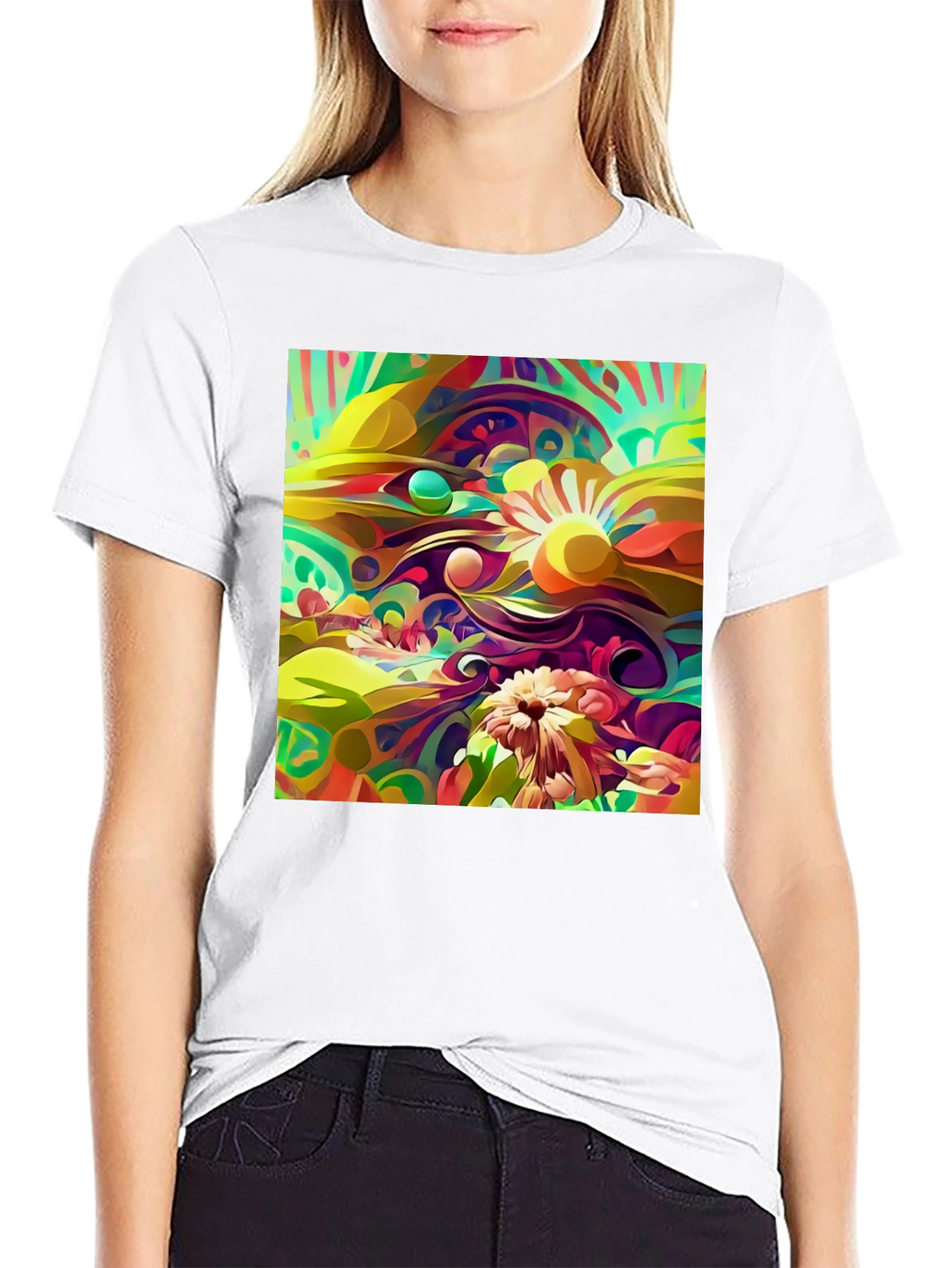 Abstract Floral Print Black T-Shirt