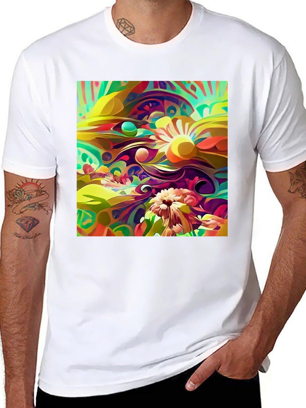 Abstract Floral Print Black T-Shirt