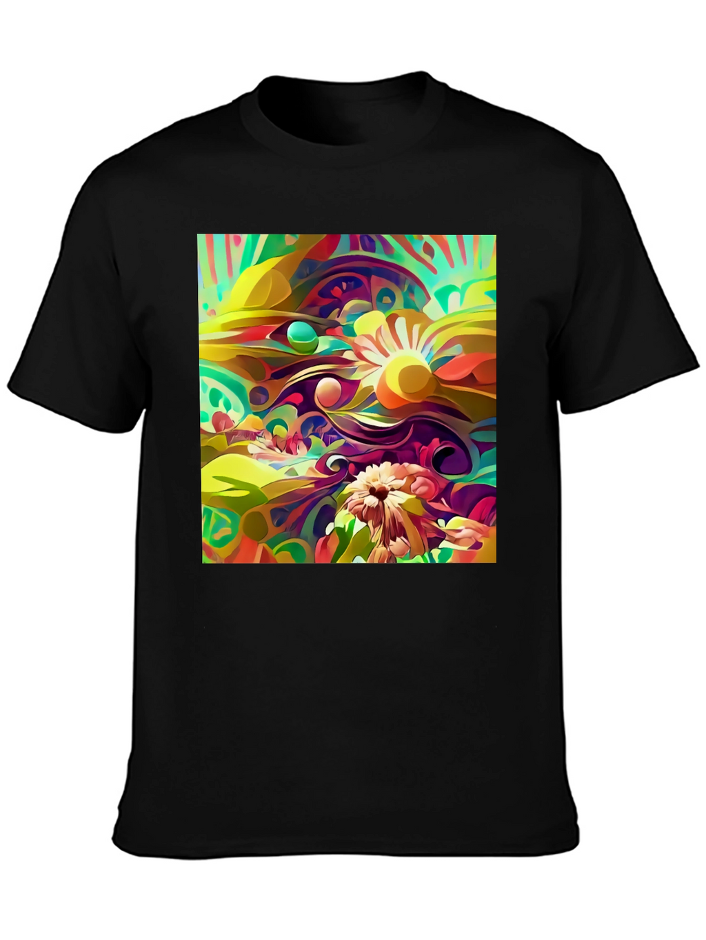Abstract Floral Print Black T-Shirt