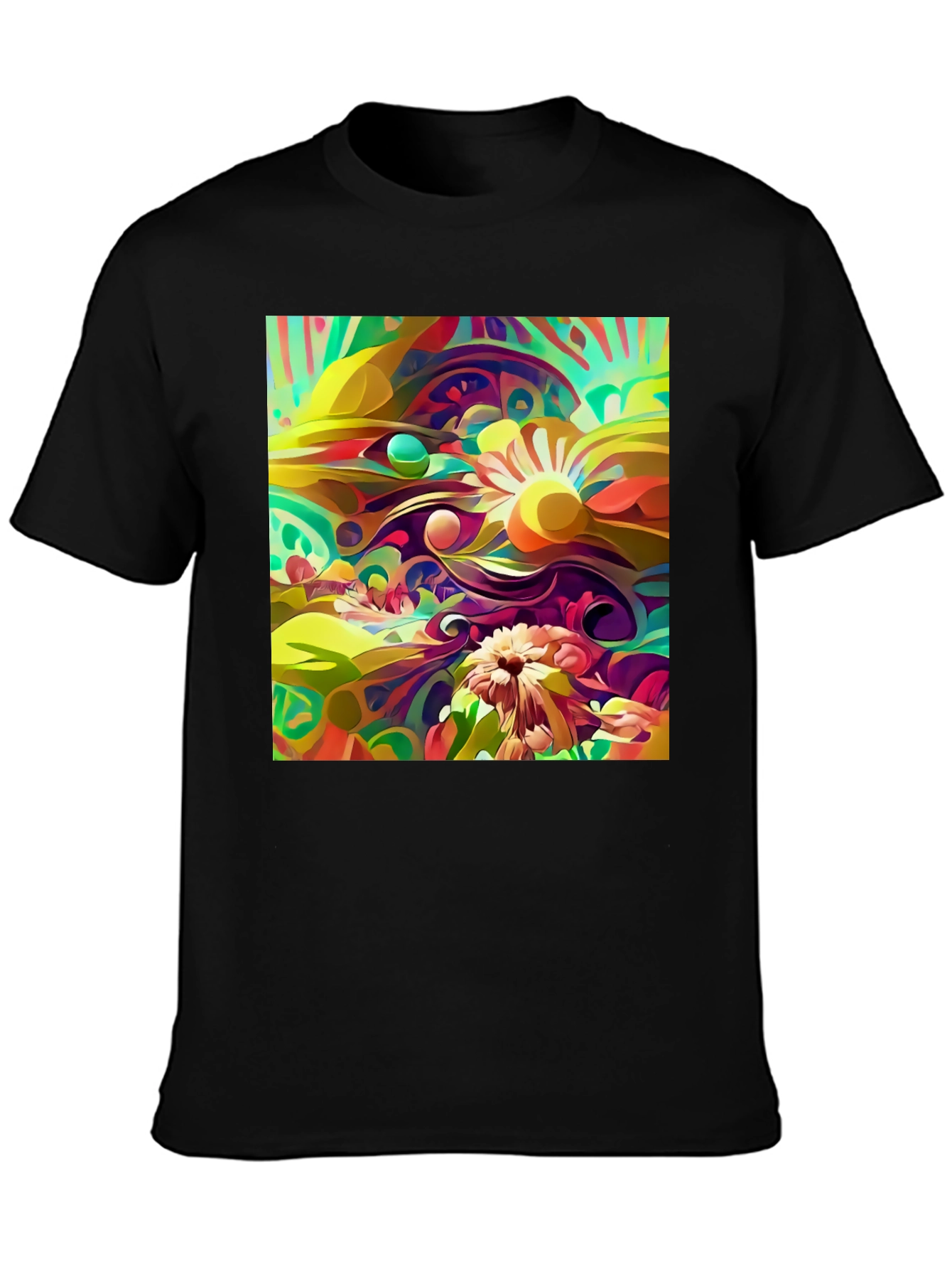 Abstract Floral Print Black T-Shirt