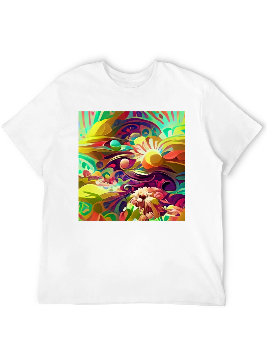 Abstract Floral Print Black T-Shirt