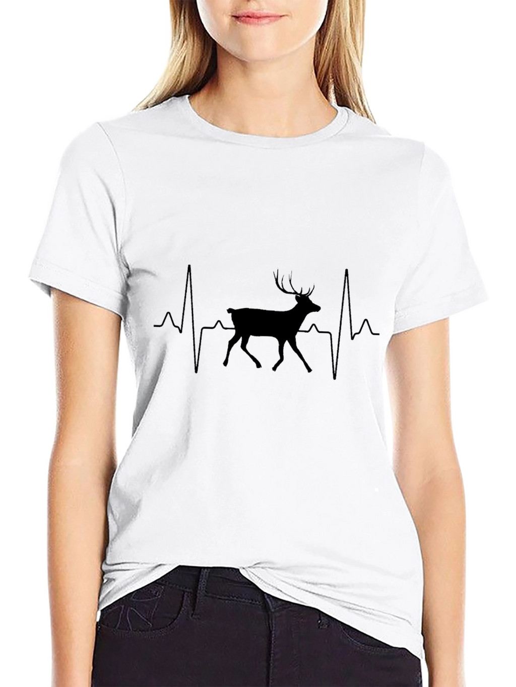 Heartbeat Deer Graphic Tee - Black Cotton T-Shirt
