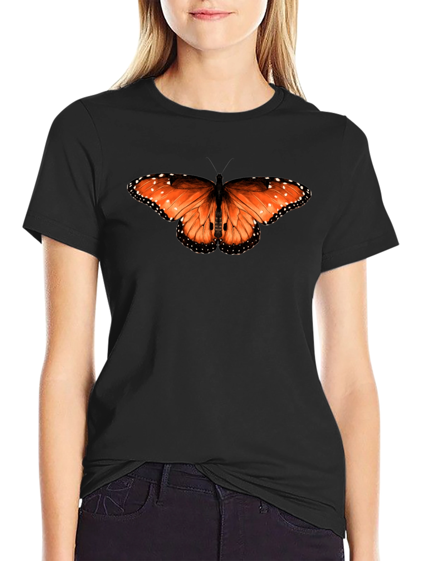 Butterfly Print Black T-Shirt