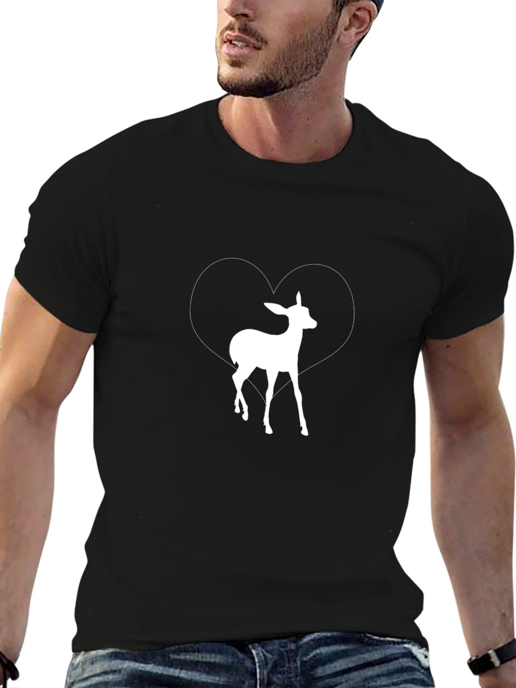 Deer Heart Graphic Print Tee - Black Casual T-Shirt