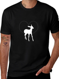 Deer Heart Graphic Print Tee - Black Casual T-Shirt