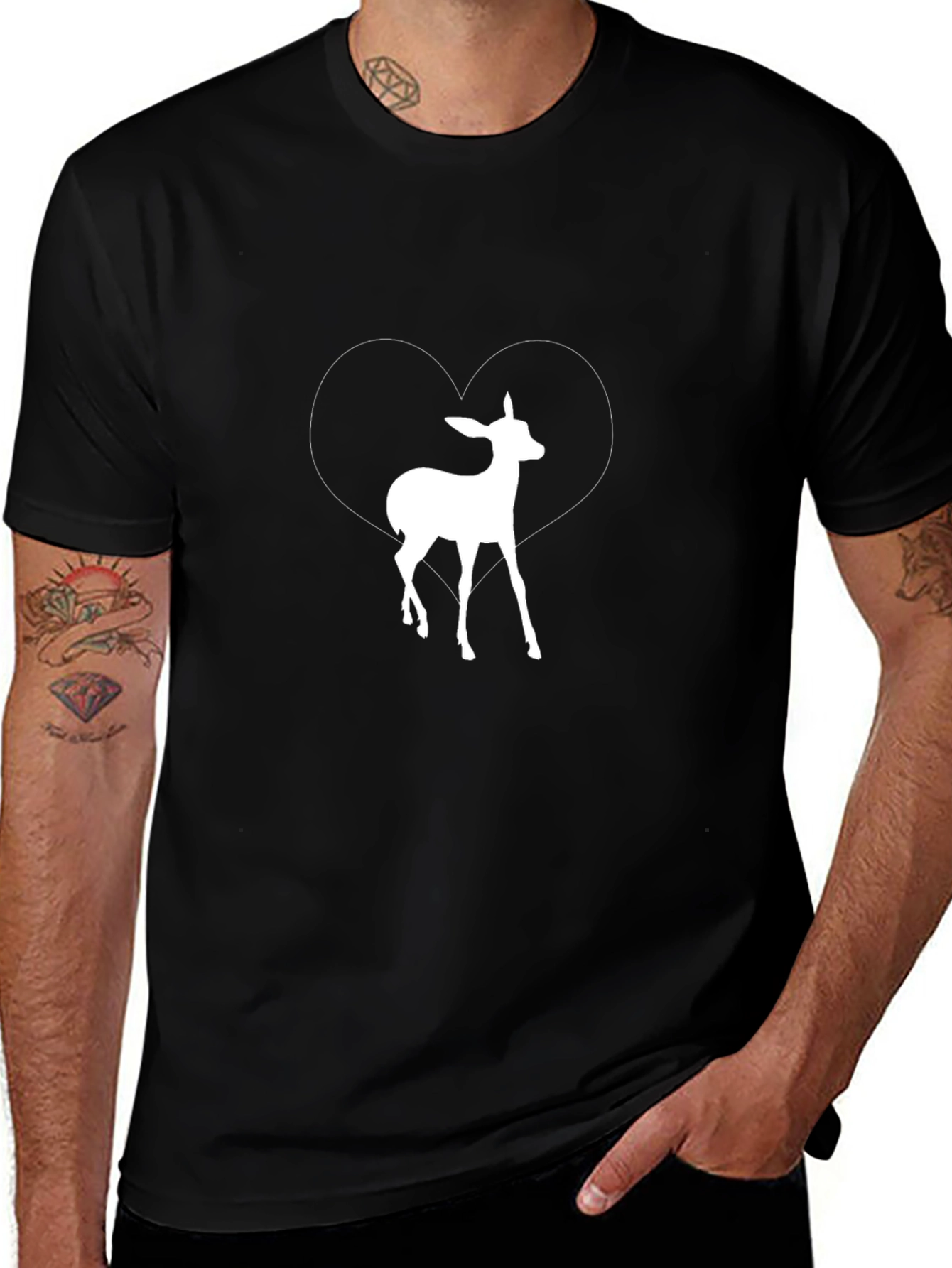 Deer Heart Graphic Print Tee - Black Casual T-Shirt