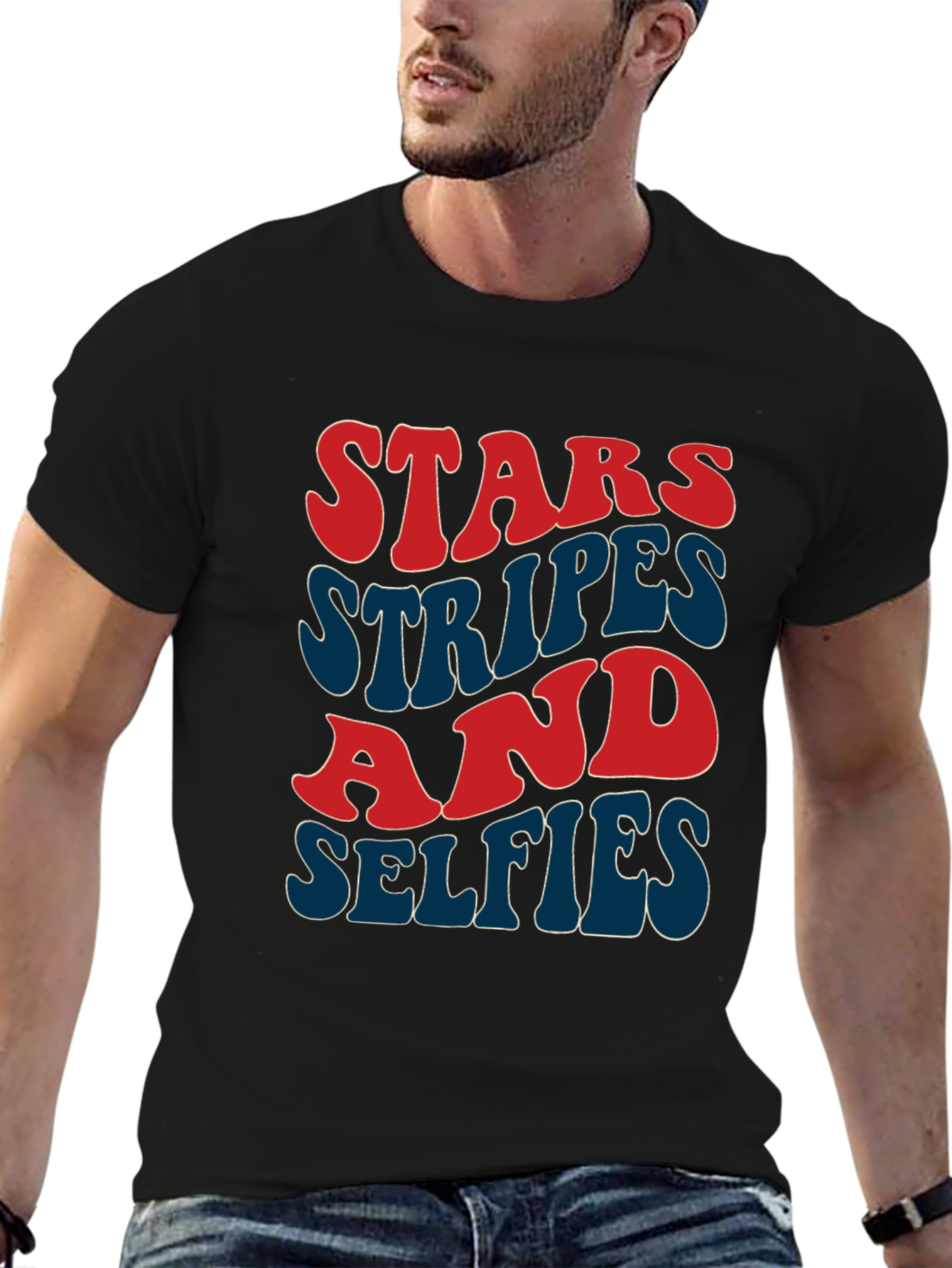 Stars Stripes and Selfies T-Shirt - Patriotic Style