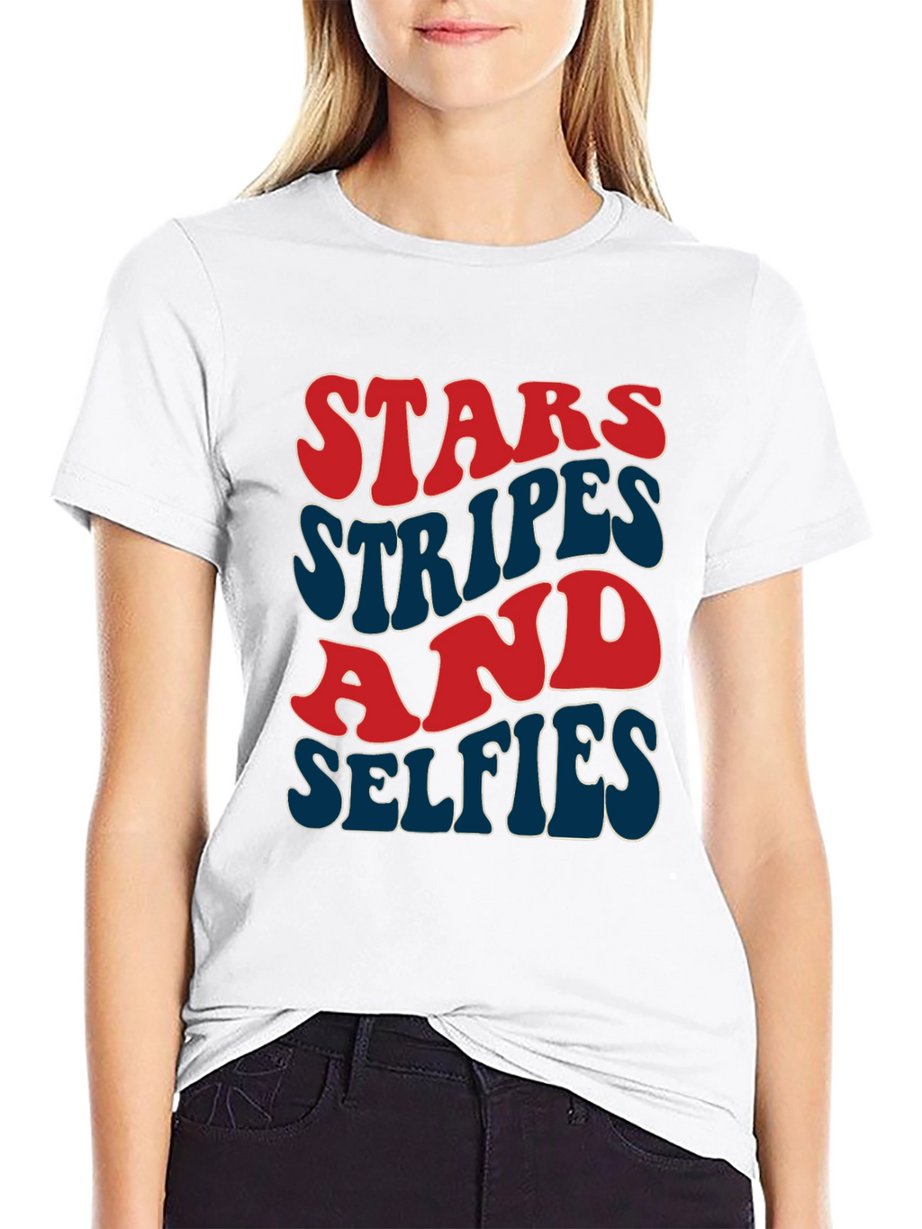 Stars Stripes and Selfies T-Shirt - Patriotic Style