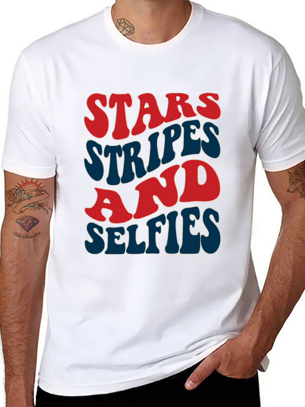 Stars Stripes and Selfies T-Shirt - Patriotic Style
