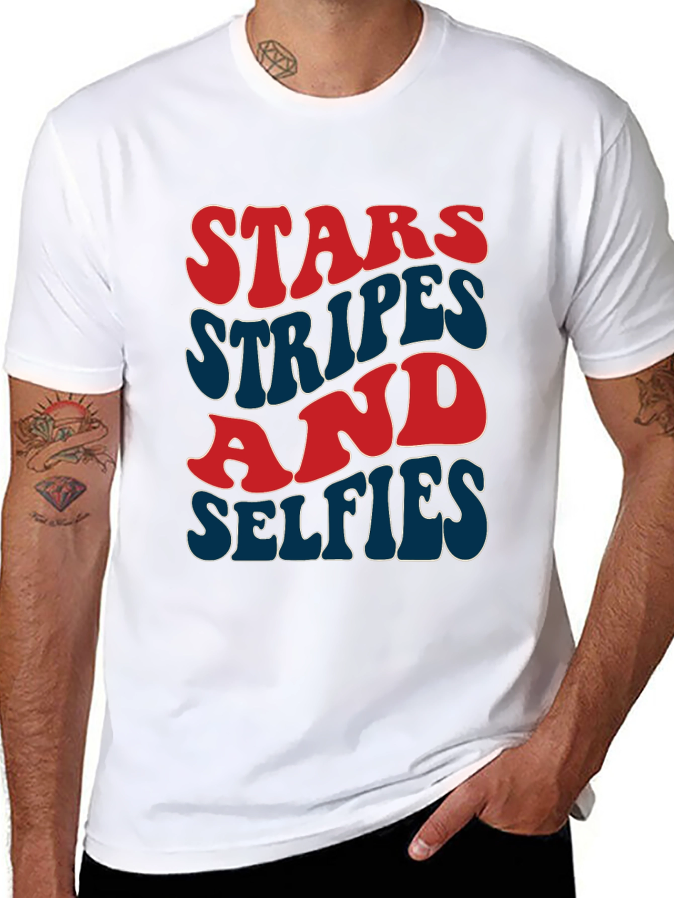 Stars Stripes and Selfies T-Shirt - Patriotic Style