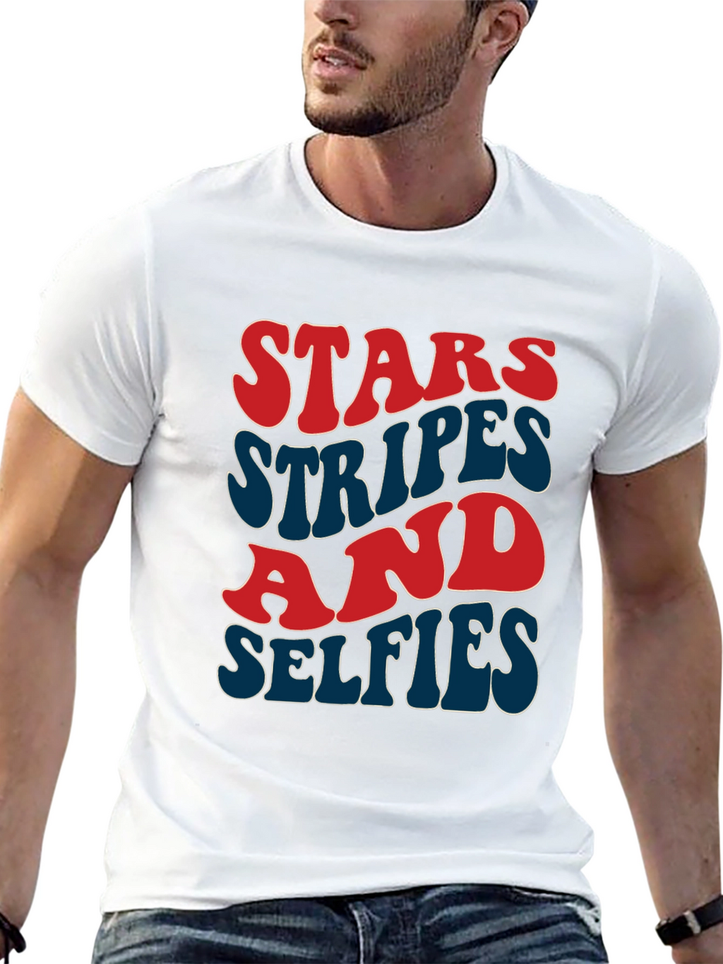 Stars Stripes and Selfies T-Shirt - Patriotic Style