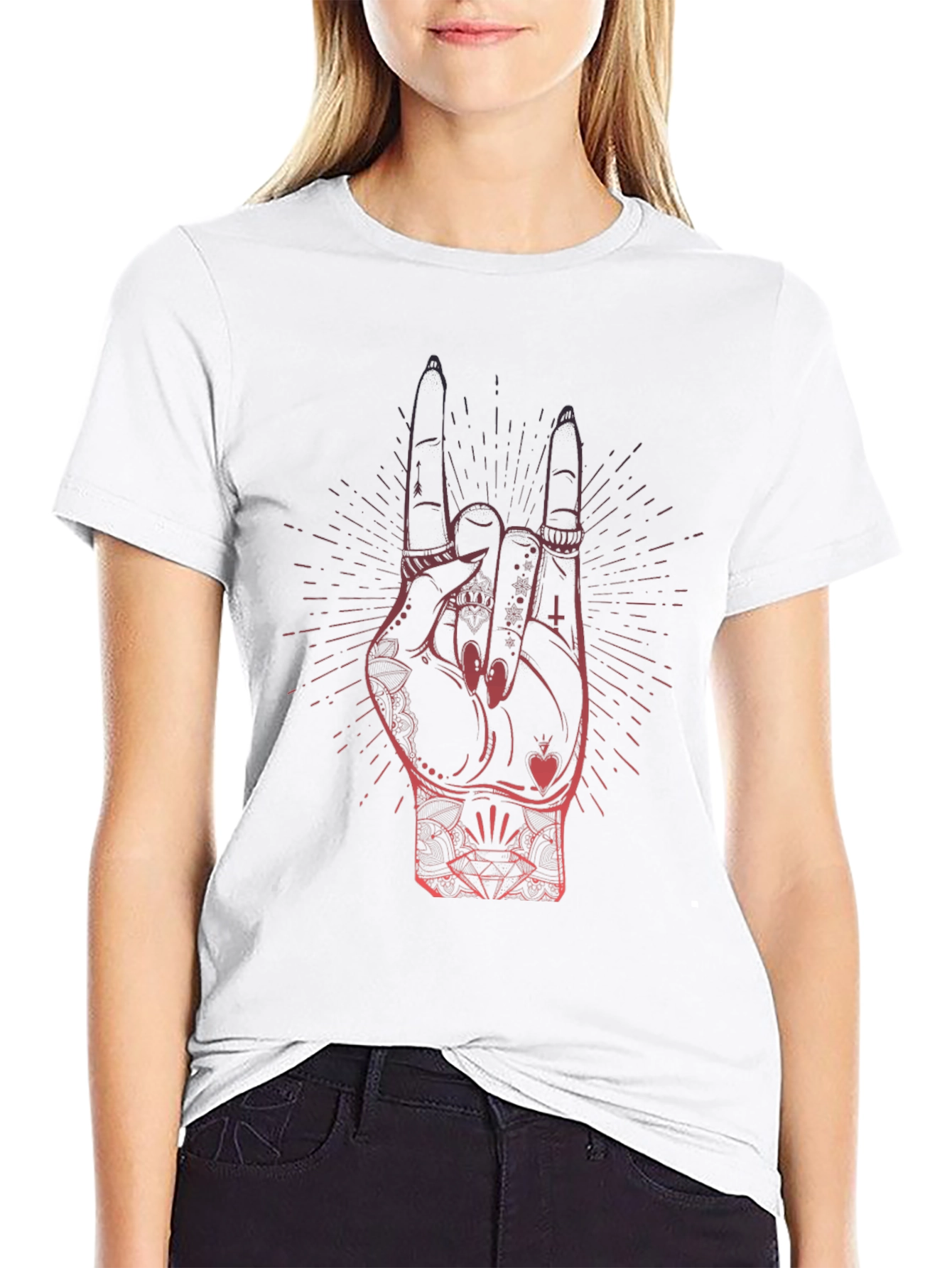 Rock On Hand Graphic T-Shirt - Black
