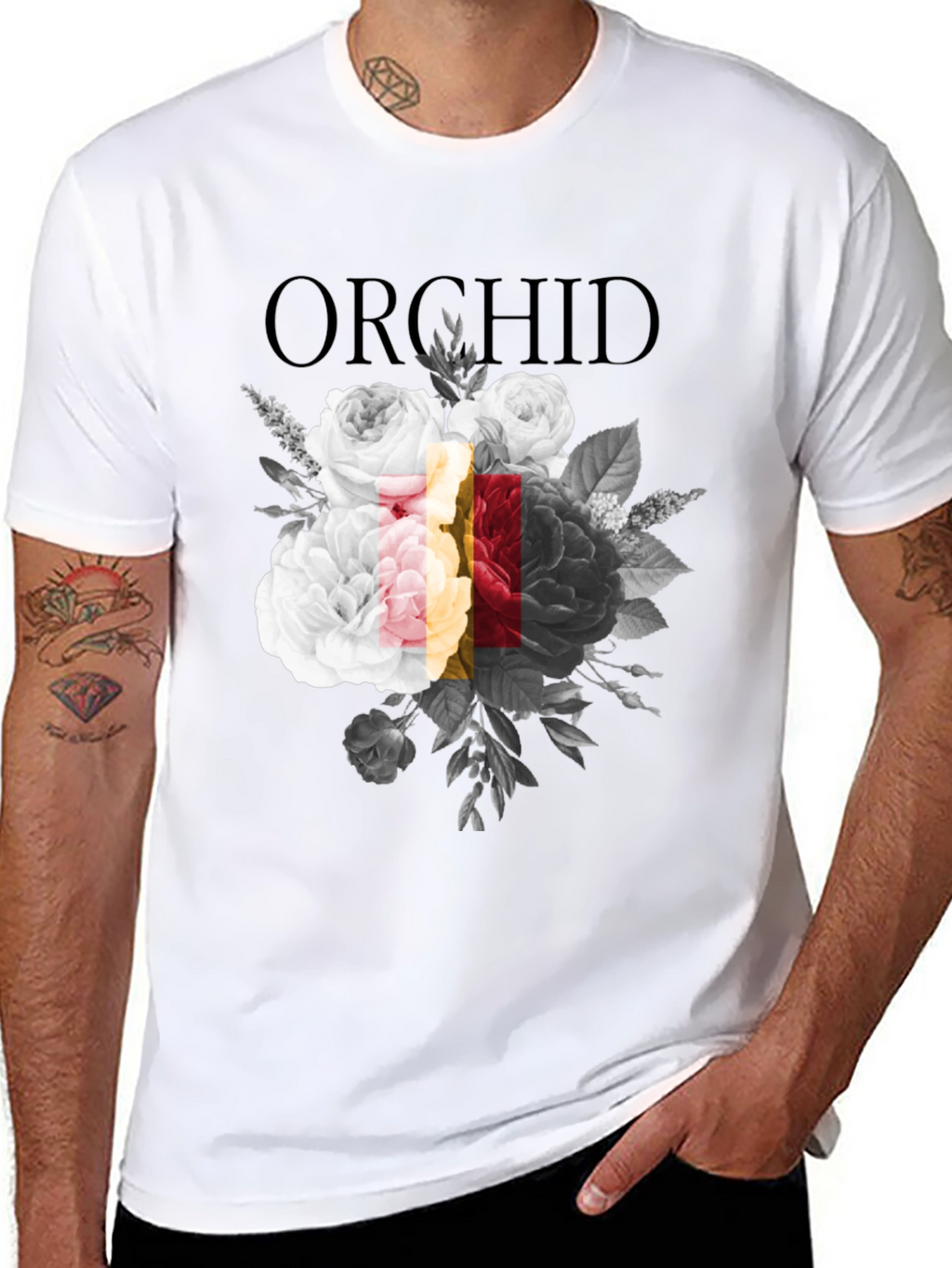 Orchid Floral Graphic Print Black T-Shirt
