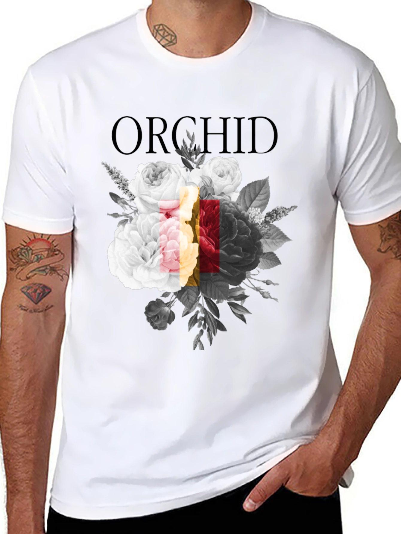 Orchid Floral Graphic Print Black T-Shirt