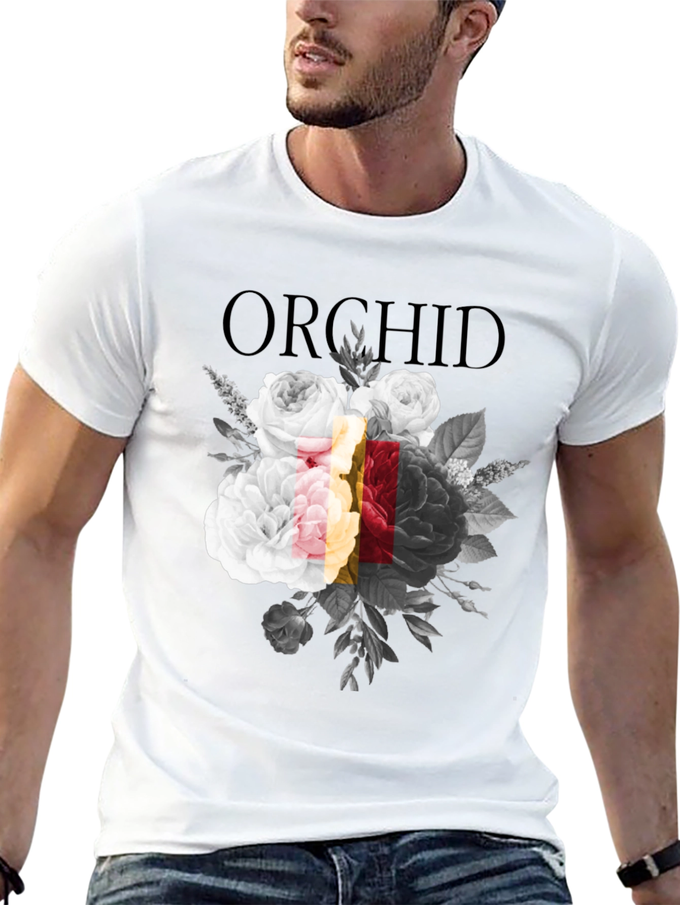 Orchid Floral Graphic Print Black T-Shirt