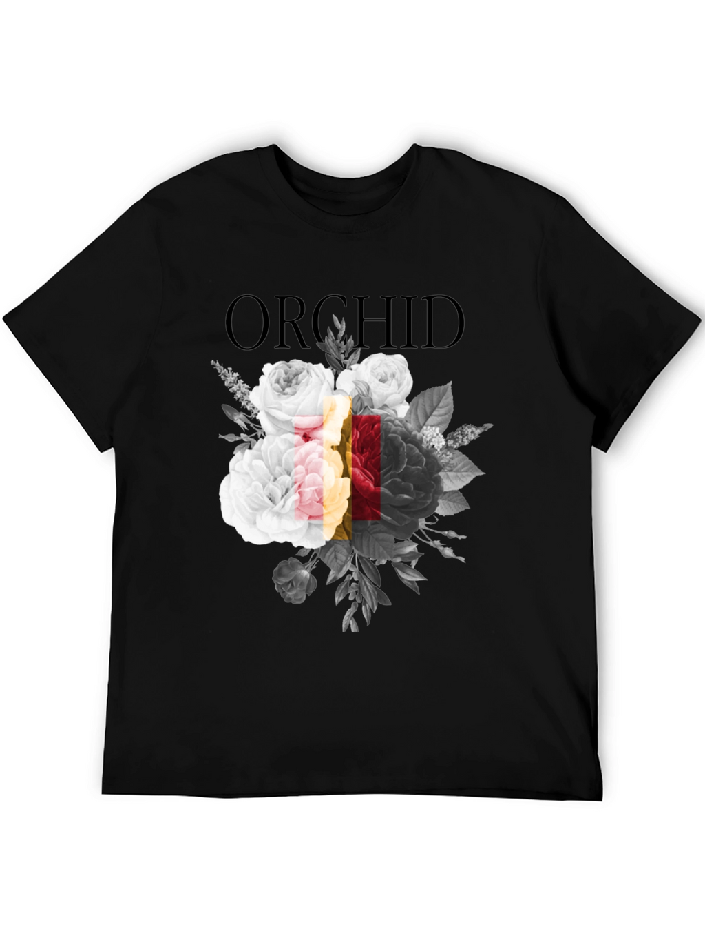 Orchid Floral Graphic Print Black T-Shirt