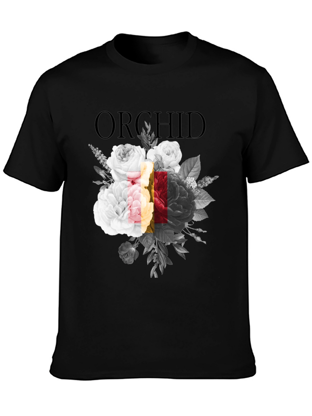 Orchid Floral Graphic Print Black T-Shirt